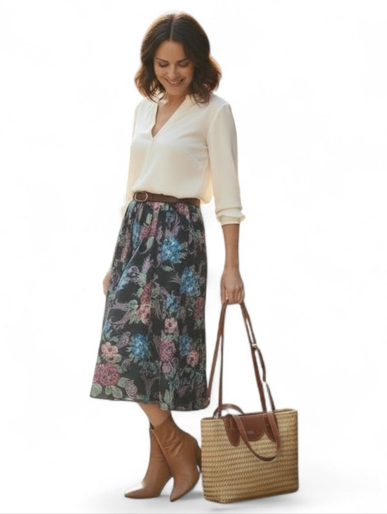 Vintage Dresses & Skirts - Vtg 90's Floral Button Down Midi Skirt High Waisted Feminine Cottagecore L/XL